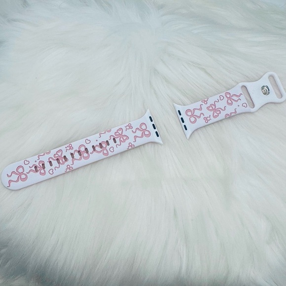 Pink Bow Design Apple Watch Bands in white pink 42mm 44mm 45mm 49mm - Picture 5 of 5